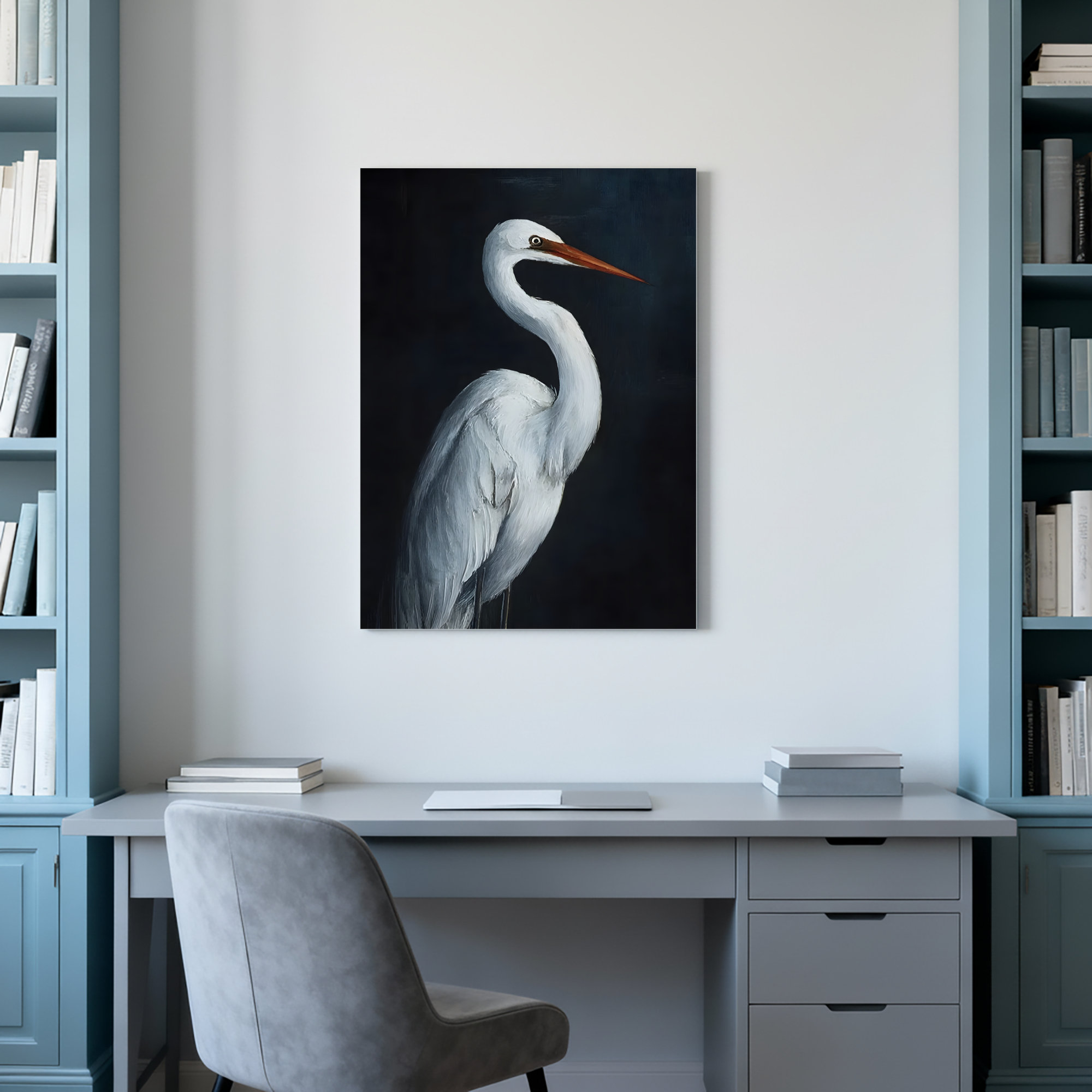 Ebern Designs White Heron Bird Portrait Canvas Wrapped Wall Art Oil ...