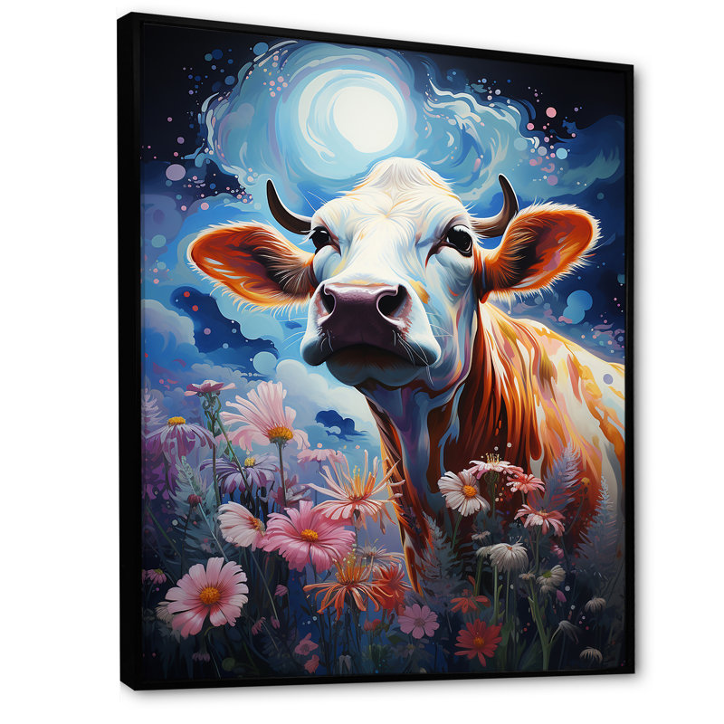 «Fantasy Cow In Enchanted Landes I», reproduction d'art sur toile, Cadre flottant noir, H 44 po x l 34 po x P 1,5 po