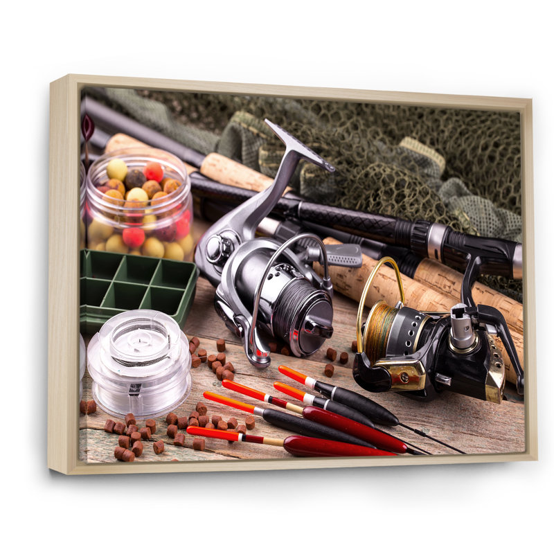 " Fishing Rods And Reels ", Natural Floater Frame, 12" H x 20" W x 1" D