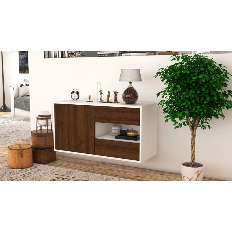 Marling Unfinished Floating TV Stand, Black/Walnut