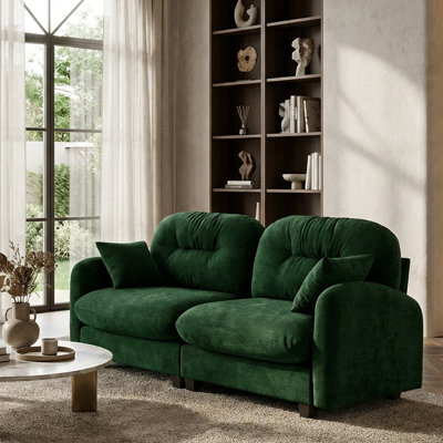 Canapé 74 po en chenille moderne avec dossier capitonné, coussins de confort en forme de nuage et accoudoirs élégants - vert