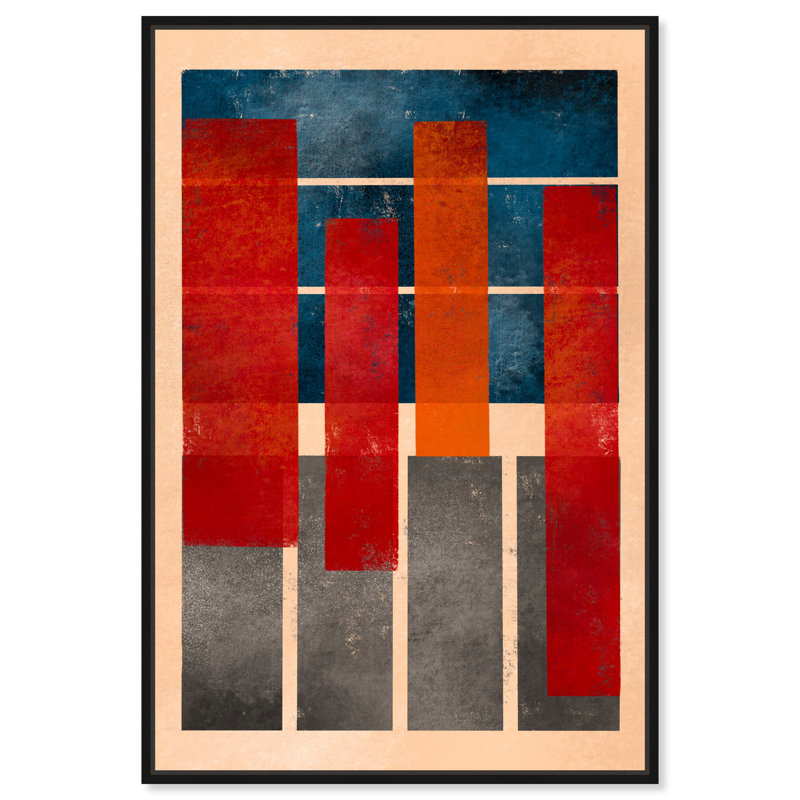 Abstrait abstrait et formes rouges - Peinture sur toile, H 45 po x l 30 po, Toile avec cadre noir