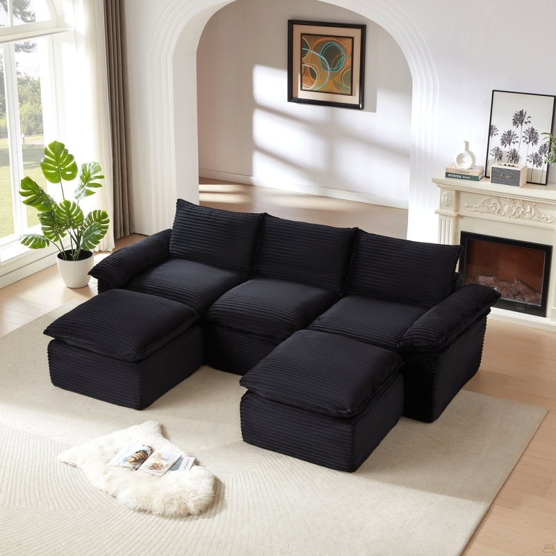 Canapé Corduroy Cloud, H 35,43 po x l 111,03 po x P 70,07 po, Velours côtelé noir