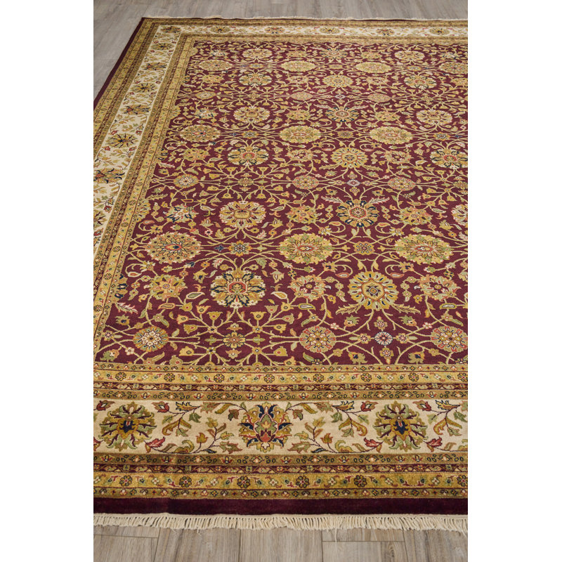 Hand-Knotted Floral Wool 10' x 14' Rectangular Area Rug