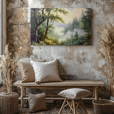 Wall Art Misty Morning Forest Vertical Woodland With Soft Green Branches And Fog Canvas Ready To Hang Gallery Wrapped Home Decor Decor