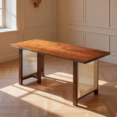 Table de salle à manger moderne en bois de frêne massif avec rotin
