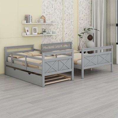 Bunk Bed With Ladder,Trundle And Guardrail