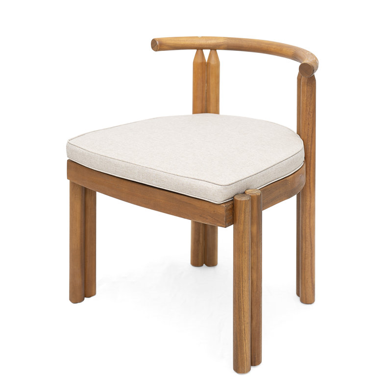 Krystof Outdoor Armless Acacia Wood Dining Chairs With Curved Backrests & Cushions