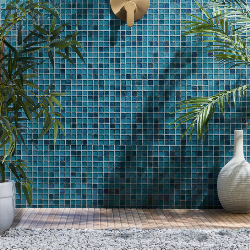 Carrelage mural mosaïque en verre carré irisé 11,73 po x 11,73 po Speckle (0,95 pieds carrés / feuille), Bleu