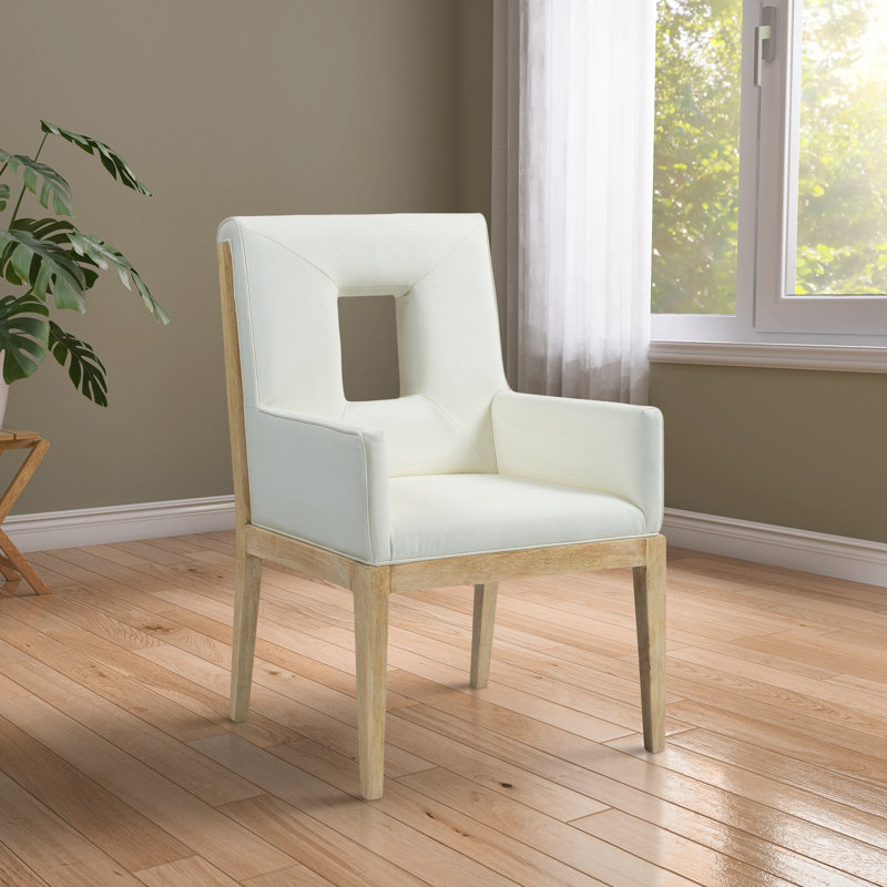 Fauteuil de salle à manger Flore, Cuir crème végétalien, Naturel