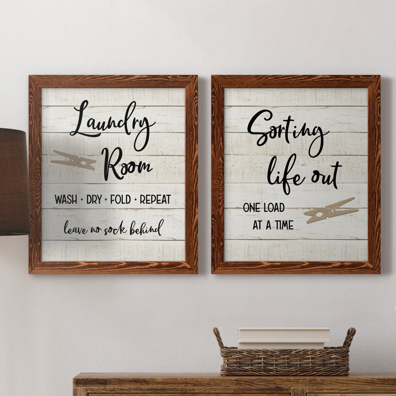 Laundry Pin I - ensemble de 2 reproductions d'art textuel, Toile encadrée, H 31,5 po x l 47 po, Maple