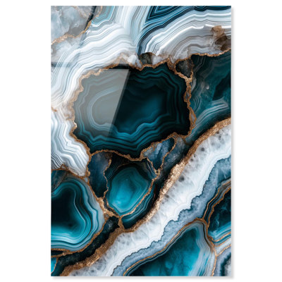 Art mural géode bleu sarcelle Tectonic I par Art Remedy, prêt à être accroché