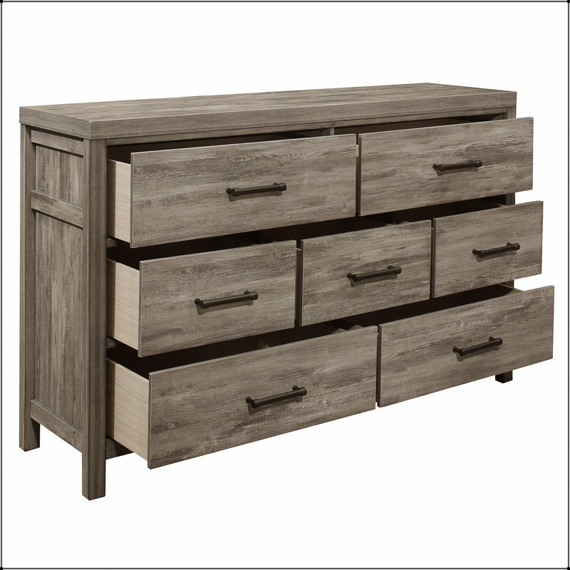 Commode de chambre à coucher à 7 tiroirs de style rustique avec finition grise vieillie et stratifié de mélamine de qualité supérieure pour plus de durabilité et de style