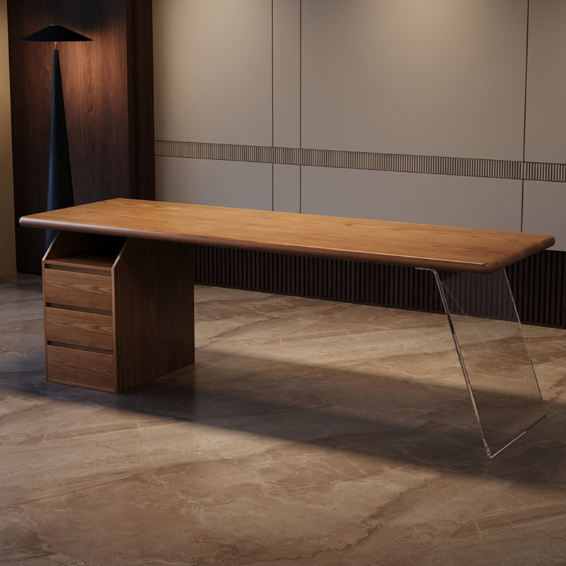 Bureau de direction rectangulaire à 3 tiroirs en bois massif brun noisette avec bureau, H 29,53 po x l 70,87 po x P 23,62 po