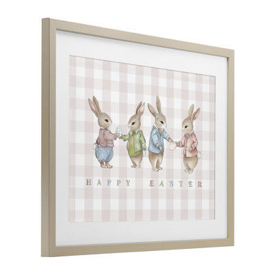 Easter Bunnies Pink Gingham Framed Print Under Glass, design by Leah Straatsma