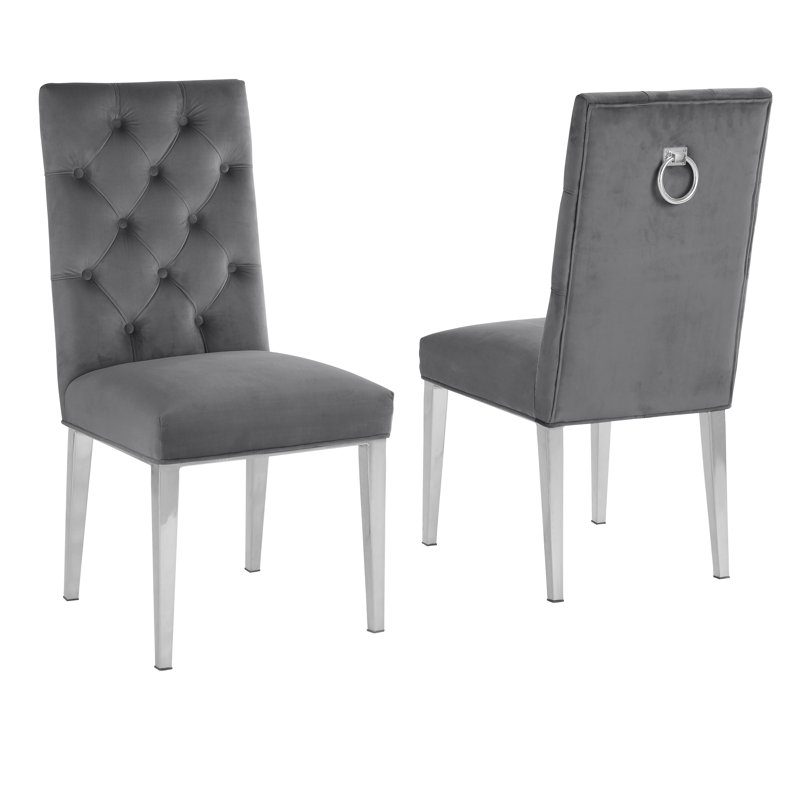Carnahan Button Tufted Parsons Chair, Silver, Dark Gray