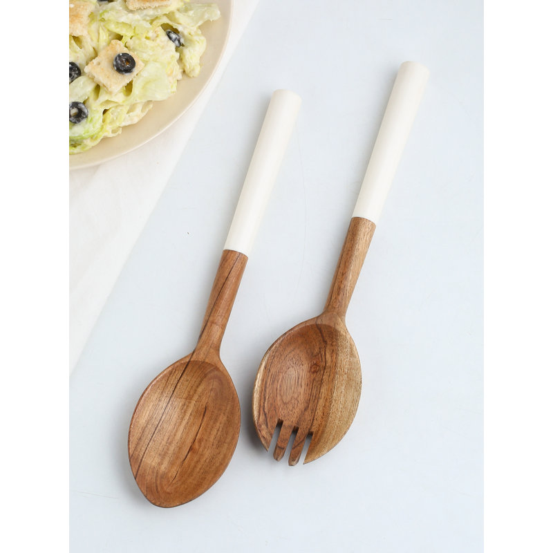 Ensemble à salade en résine et bois, Blanc