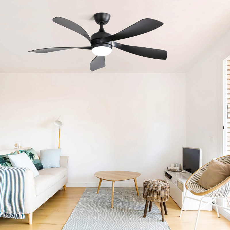45 Inch Matte Black Smart Ceiling Fan With DC Motor Alexa APP Control Quiet Reversible Operation Dimmable Lighting And Timer