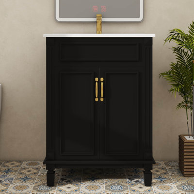Meuble-lavabo 24 po avec lavabo, meuble-lavabo moderne avec comptoir intégré et unité de rangement à 2 niveaux, portes à fermeture douce, tablette réglable