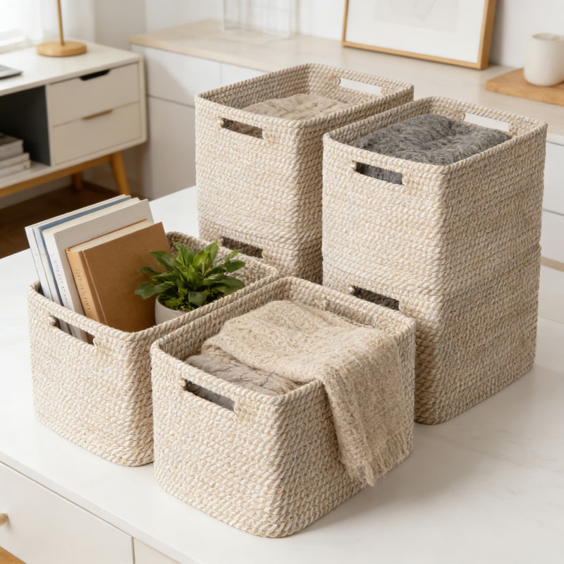 Woven Storage Baskets 5-Pack, Cotton Rope Shelf Organizer Bins For Clothes, Toys, Books, And Bathroom Essentials, Decorative Closet And Pantry Storage Solutions