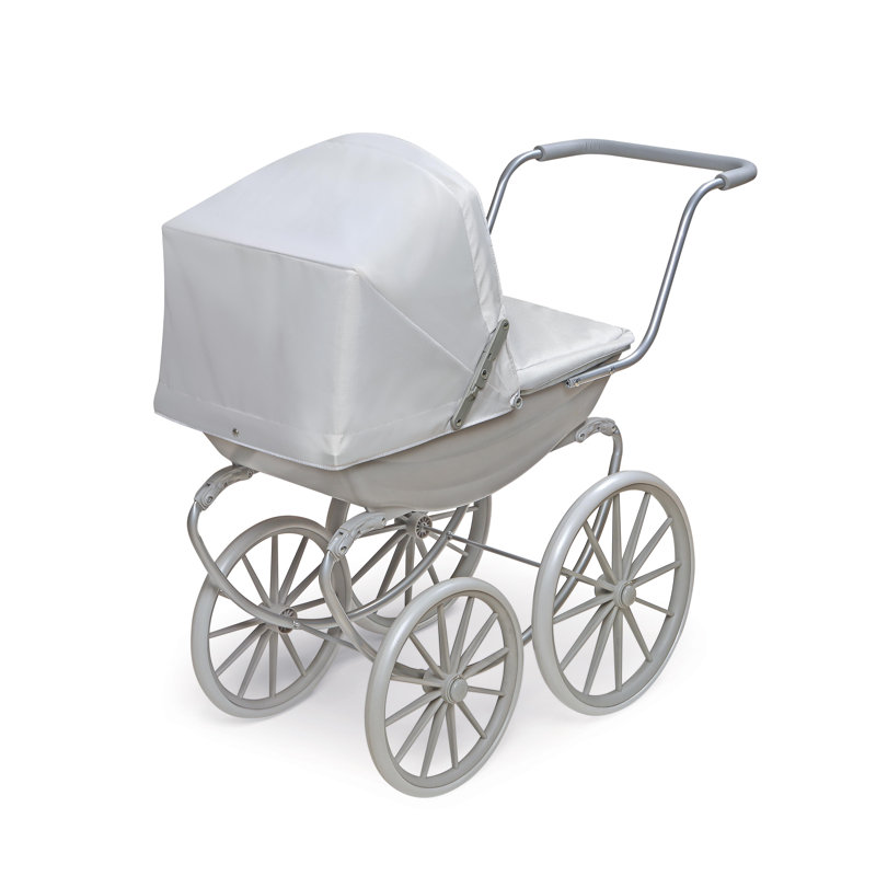 Executive Gray and White Metal Doll Pram with Canopy