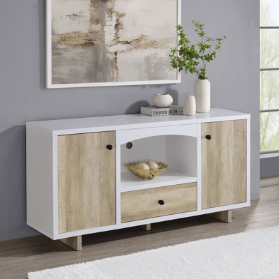 Voigt 2-Door Storage Credenza White And Distressed Pine by Ebern Designs
