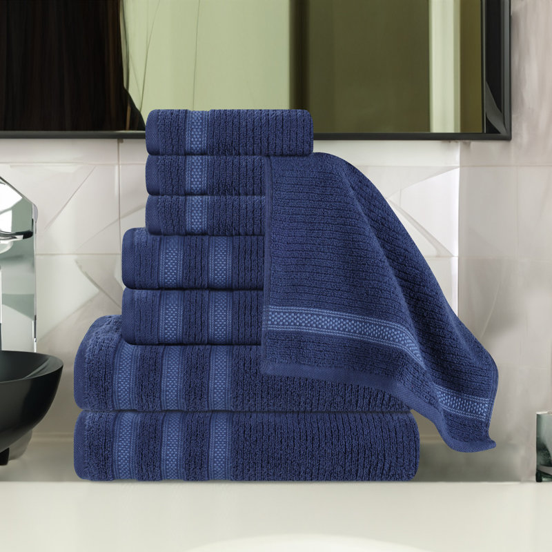 Ensemble de serviettes de salle de bain 8 pièces Orley Zero Twist, Bleu marine, Ensemble de serviettes 8 pièces