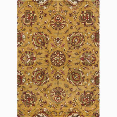 Tapis oriental traditionnel en laine touffeté à la main doré, rouille, sauge et chocolat Bartz