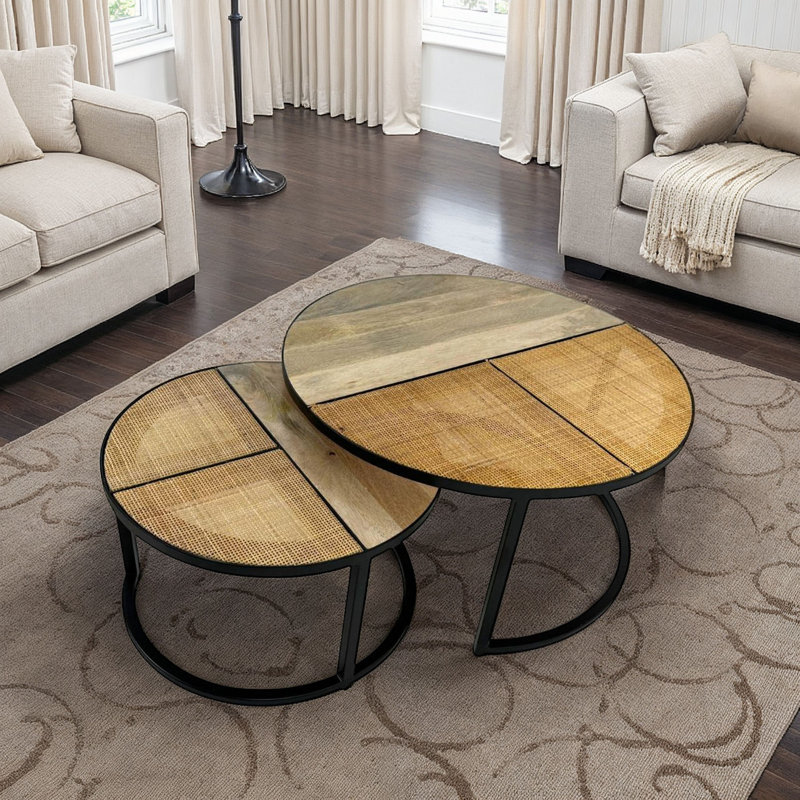 Modern Black 28" x 14" Nesting Coffee Table Set with No Assembly