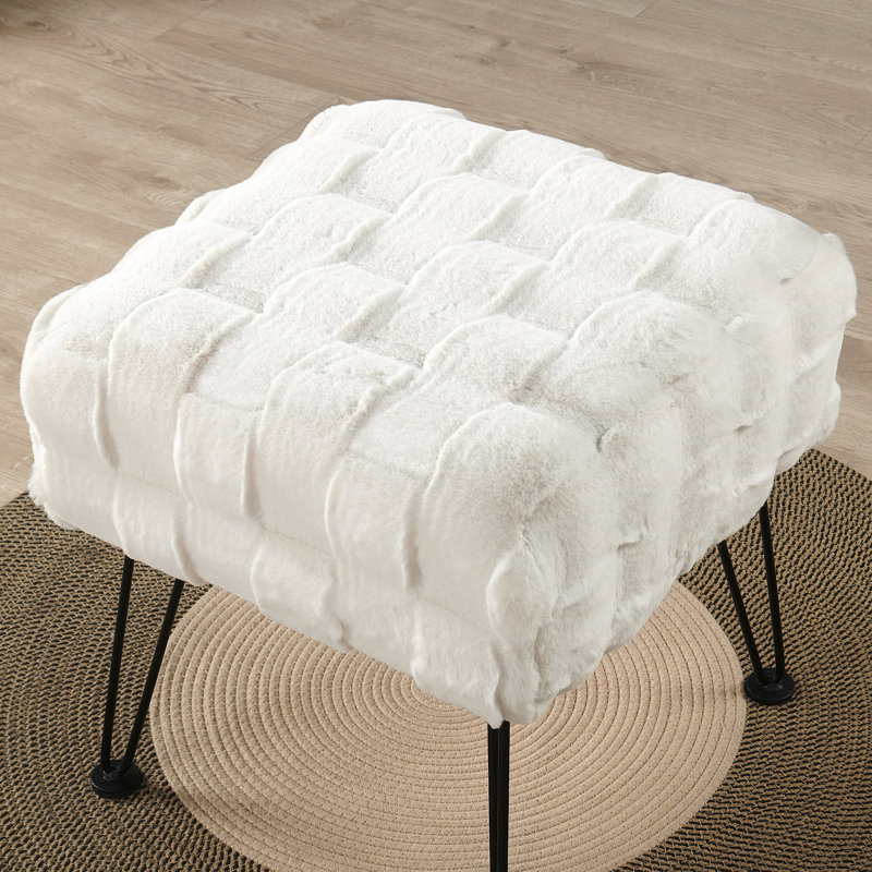 Repose-pieds standard large de 17 po Emilijus, Fausse fourrure blanche