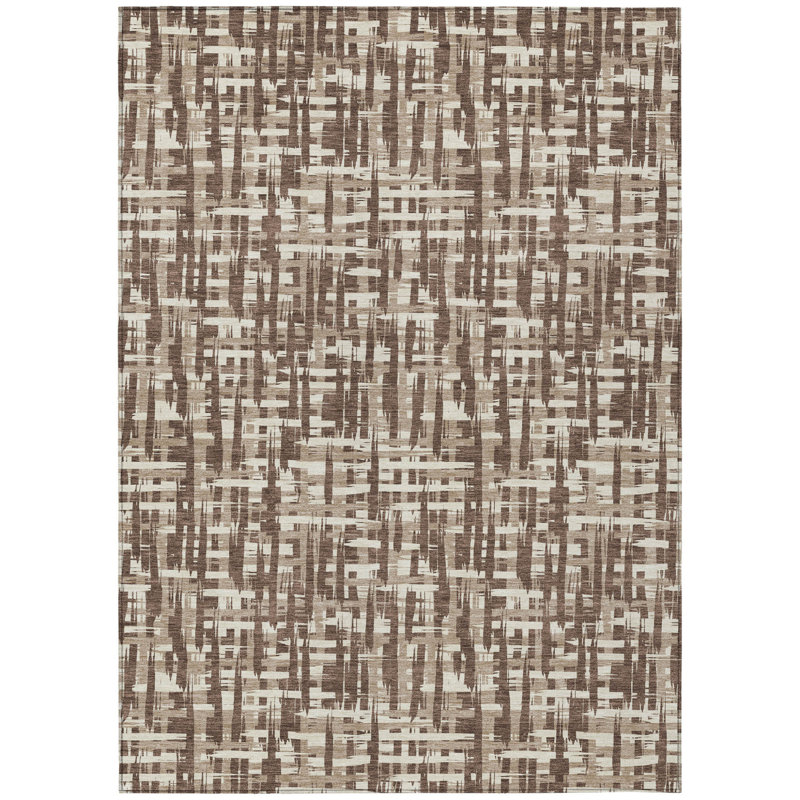 3' X 5' Brown Abstract Washable Indoor Outdoor Area Rug
