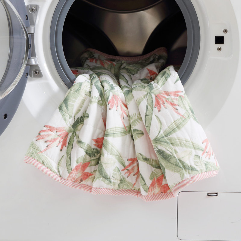 Full White Cotton Reversible Quilt Set with Botanical Print