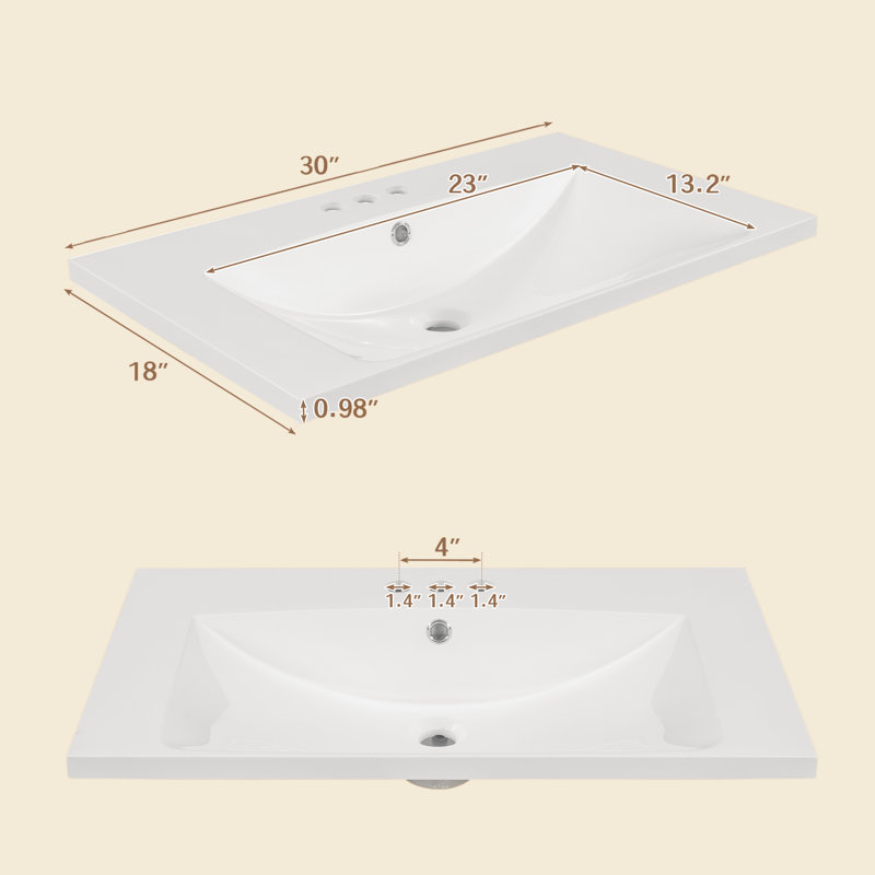 Meuble-lavabo simple 30,04 po avec comptoir en céramique Nicklous, Gris