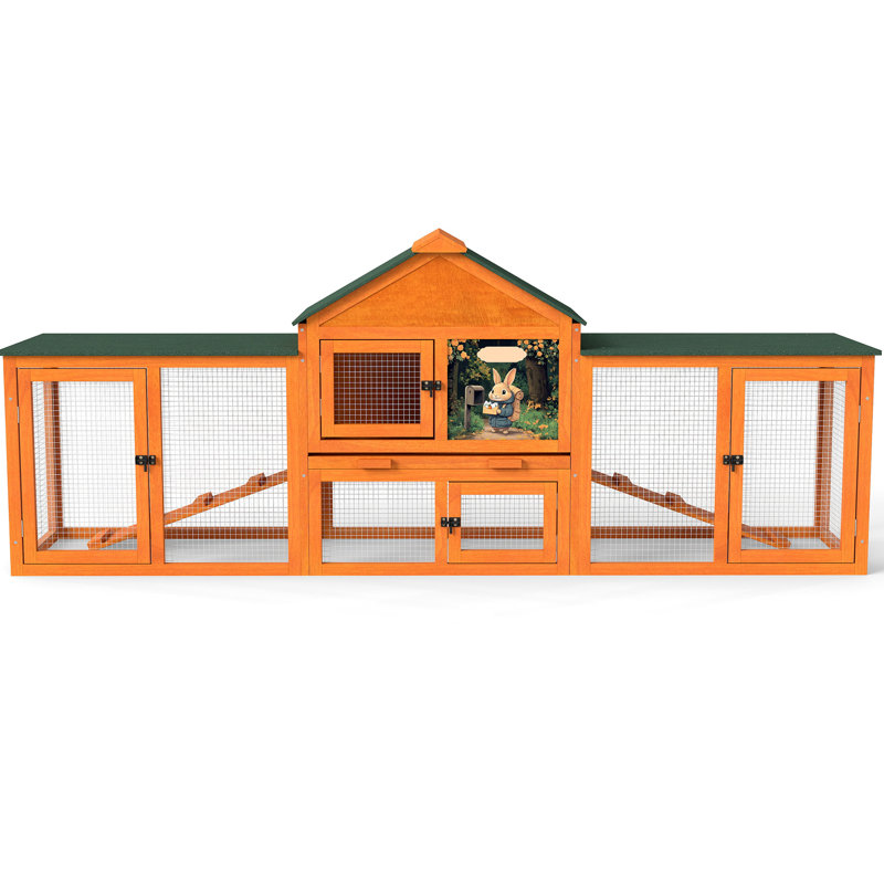 Lapin orange avec aire de repos, 2 espaces de jeu, poignées, rampes, plateau amovible et protection imperméable pour une installation intérieure ou extérieure Grand espace confortable, aires de jeu, nettoyage