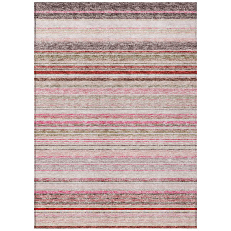 Pink and Beige Striped Synthetic Indoor/Outdoor Rug