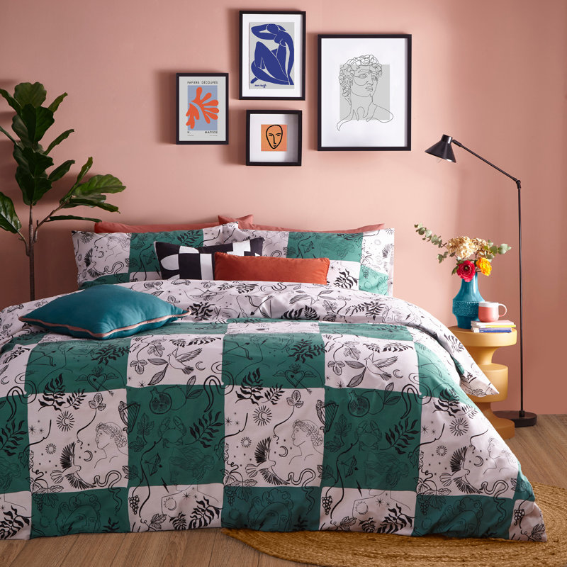 Englund Green/Natural 144 TC, Single Duvet Cover + 1 Standard Pillowcase