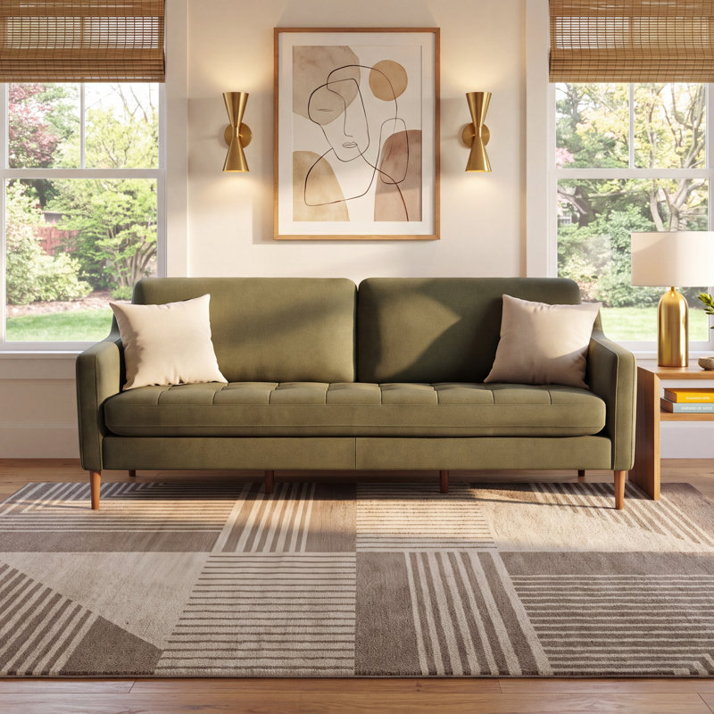 Daylen 86'' Upholstered Tufted Sofa with Solid Wood Legs, Vesper Forest Velvet