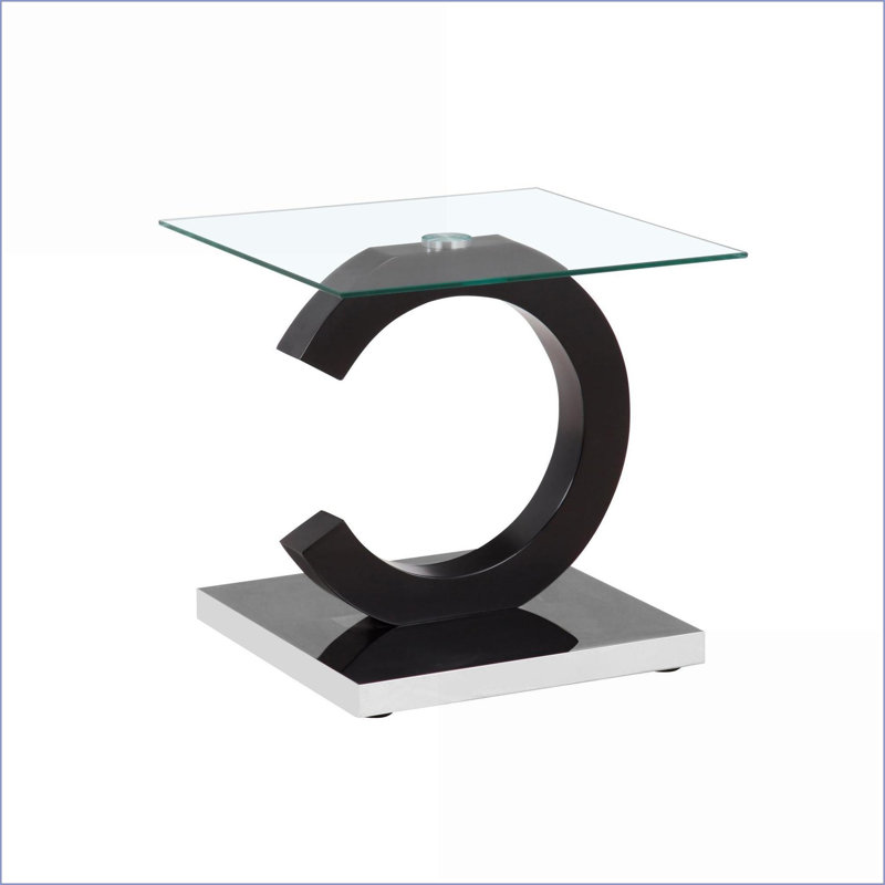 Table basse moderne avec plateau en verre et centre noir mat Bords biseautés, faciles à nettoyer
