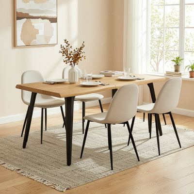 Ensemble de salle à manger moderne 5 pièces Shivani avec table rectangulaire en grain de bois et 4 chaises