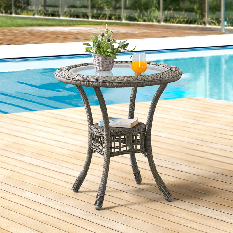 Carolina 30" Diameter All-Weather Wicker Bistro Dining Table with Glass Top, Diameter 30"