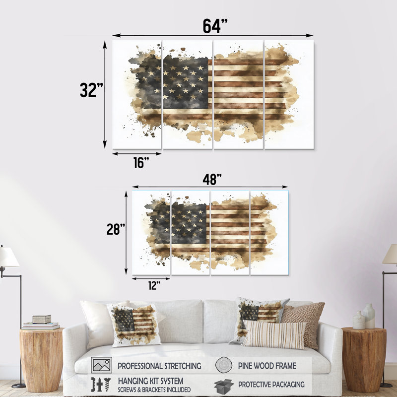 Dorival - États-Unis, art mural - art mural traditionnel, toile 4 pièces, H 32 po x l 64 po