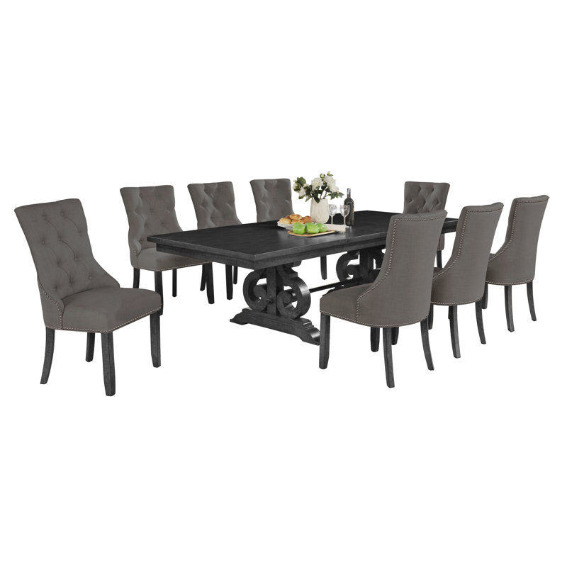 Ensemble de salle à manger extensible Hillside, gris, 9 pièces : 1 table, 8 chaises