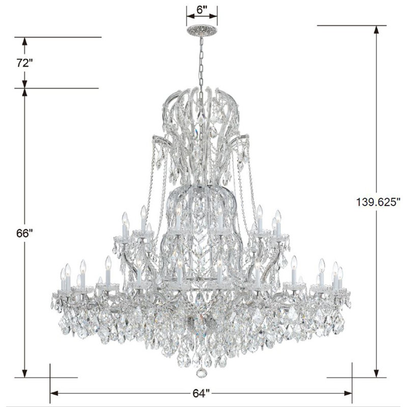 Lustre empire style bougie à 37 lumières Wehr, Majestueux bois poli, Chrome