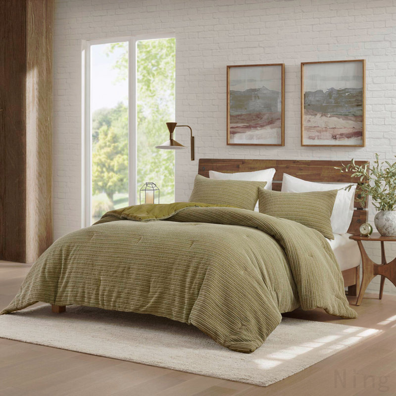 3PCS Full/Queen Waffle Washed Comforter Set