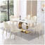 Table de salle à manger en pierre de 71 pouces avec base de piédestal en acier inoxydable de forme spéciale Carrara-353902425