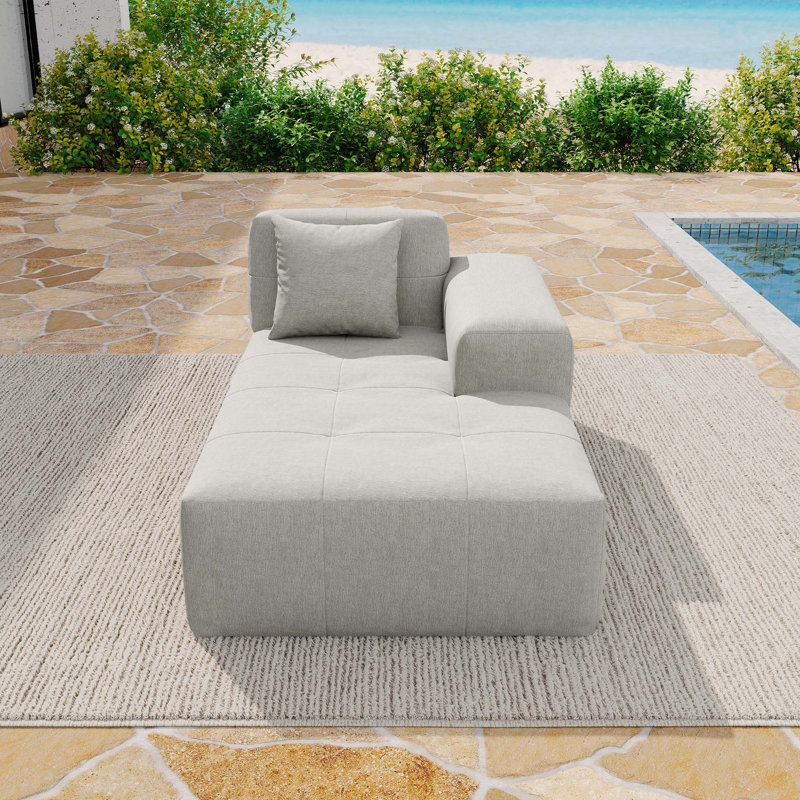 Patio Left-Arm Chaise Lounge Sofa – Single Modular Outdoor Sectional with Water-Resistant Cushions, LIGHT GARY