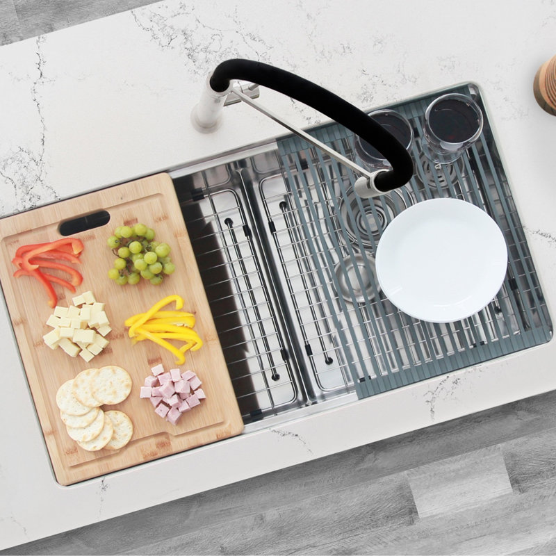 Versa STYLISH 32 inch Workstation Double Bowl Undermount 16G Kitchen Sink with Built in Accessories, Stainless Steel