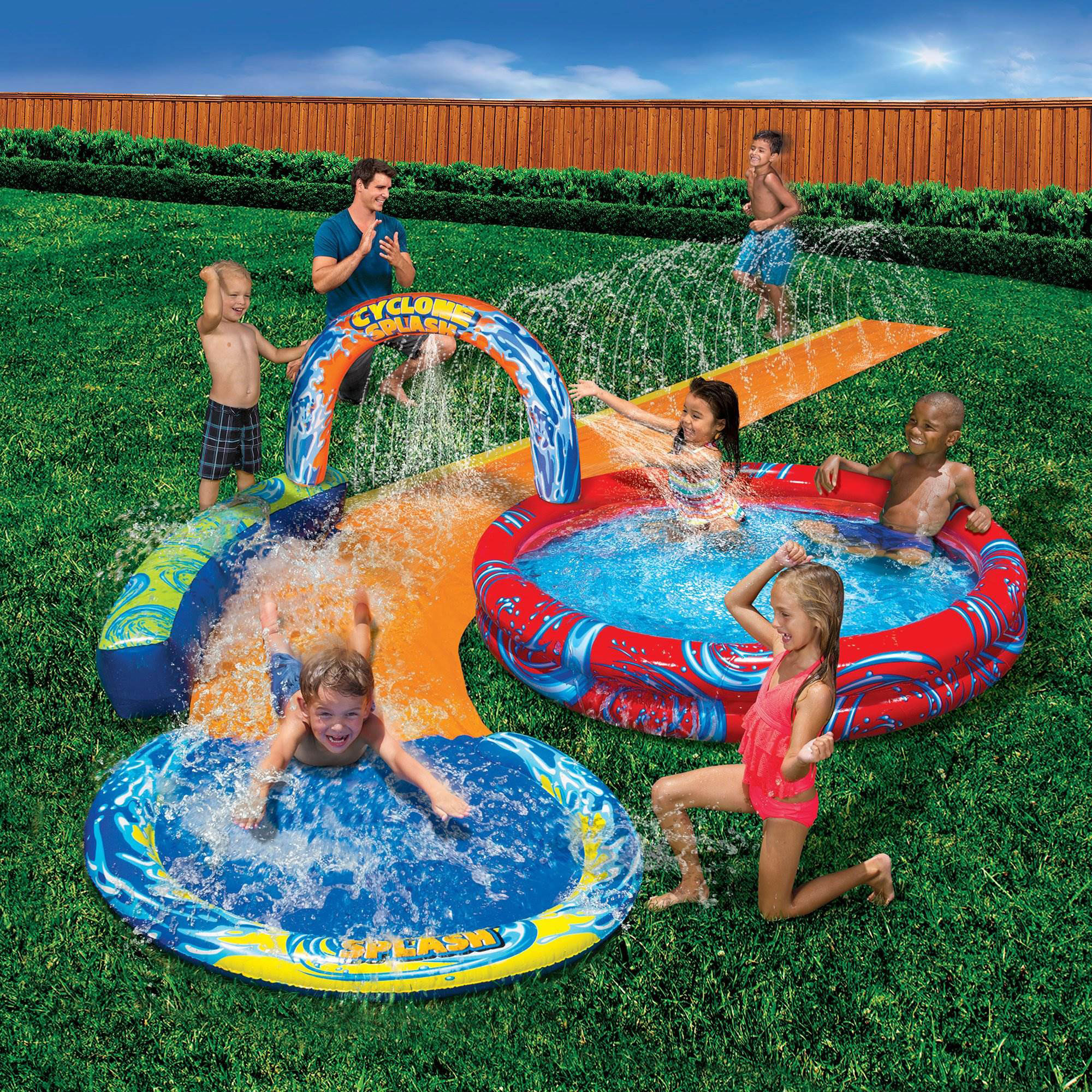 Banzai Cyclone Splash Park Inflatable with Sprinkling Slide and