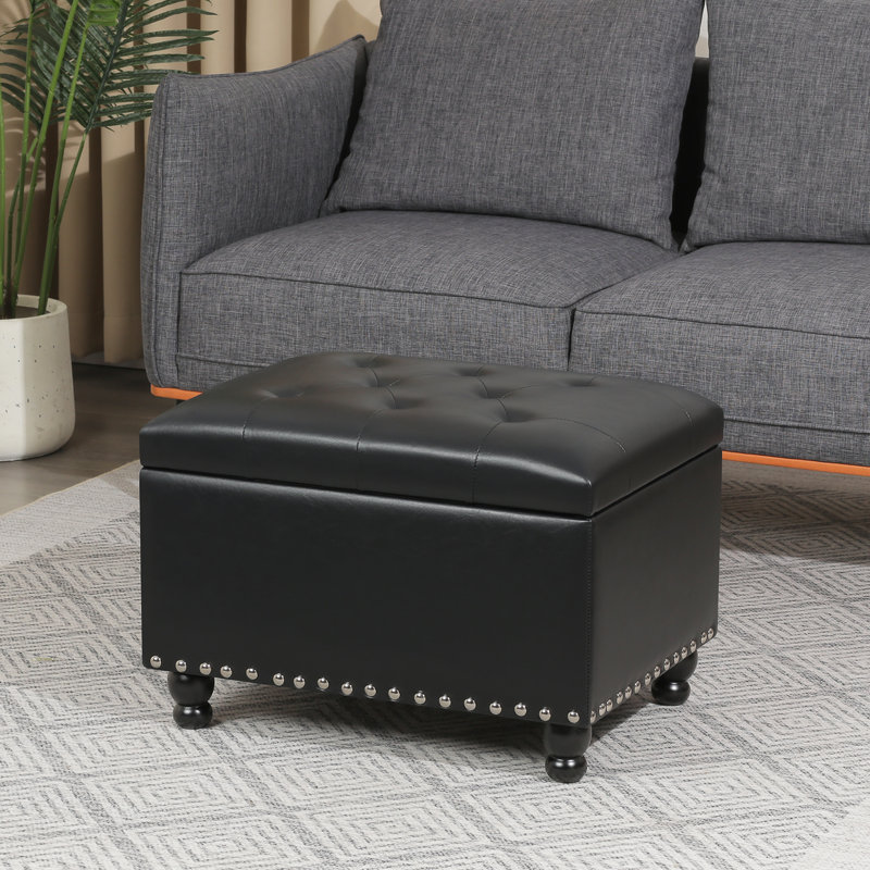 Banc de rangement avec repose-pieds en similicuir, Noir