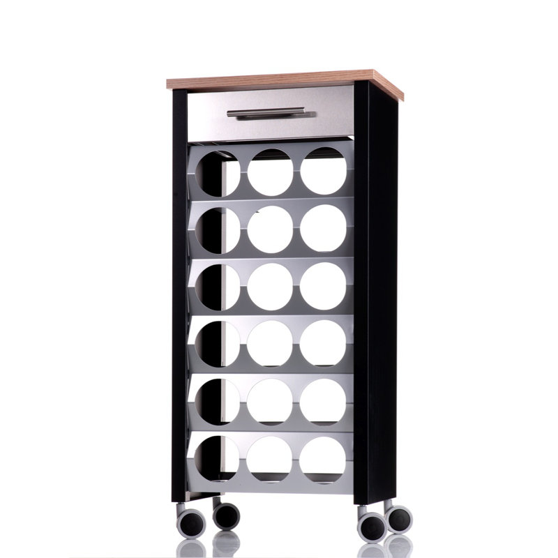 Nena 18 Bottle Floor Wine Bottle Rack, Black, Oak